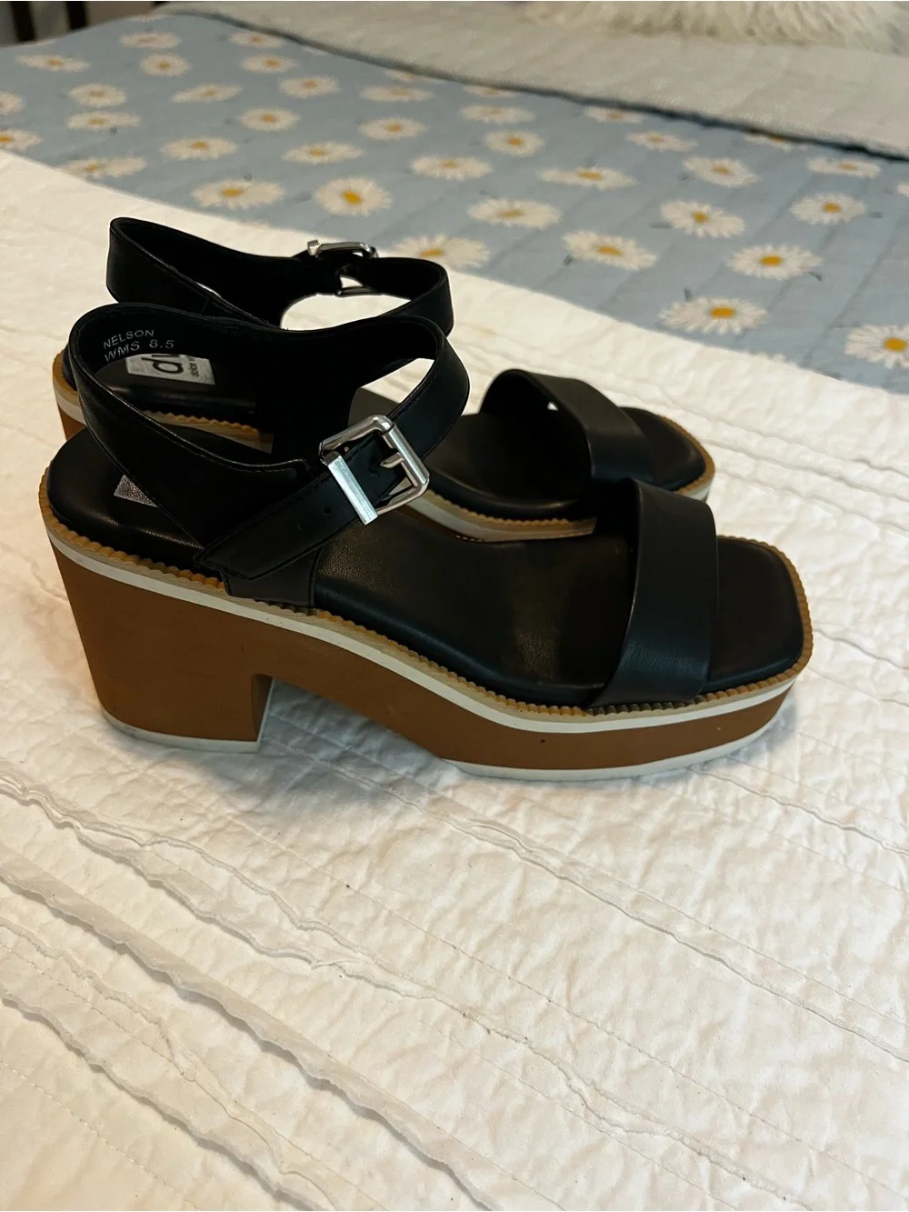 DV Dolce Vita Black Platform Block Heel Sandal with Ankle Strap size 8.5